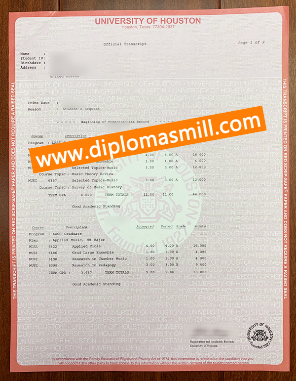 How Long Order University of Houston Transcript?