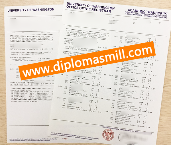 Purhcase Official University of Washington Transcript