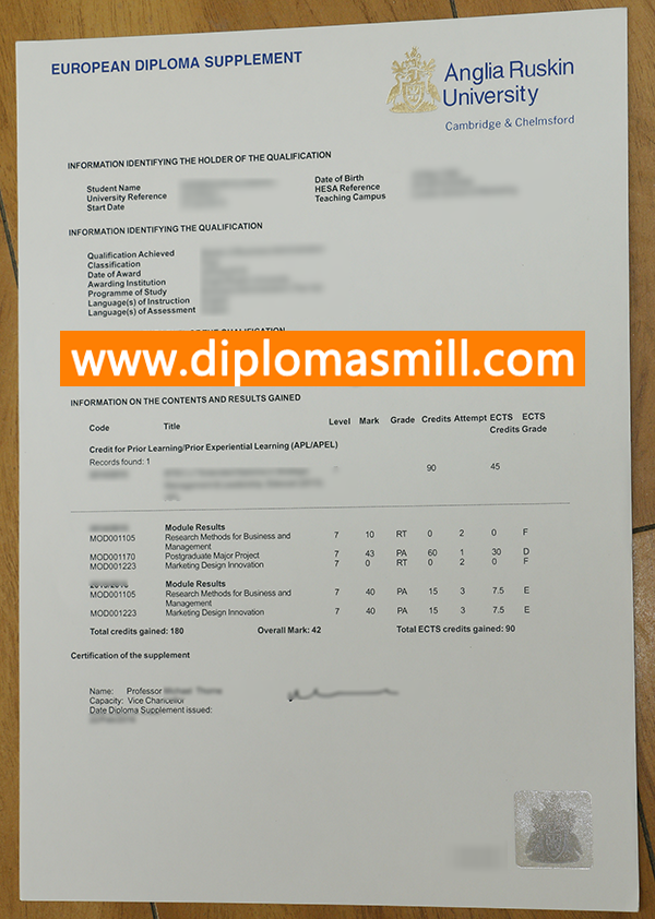 Create UK Anglia Ruskin University Transcript