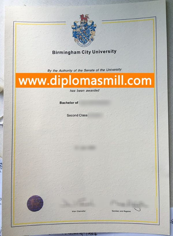 Birmingham City University Diploma Certificate for Sale
