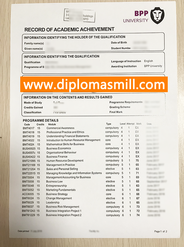 Supply UK BPP University Transcript