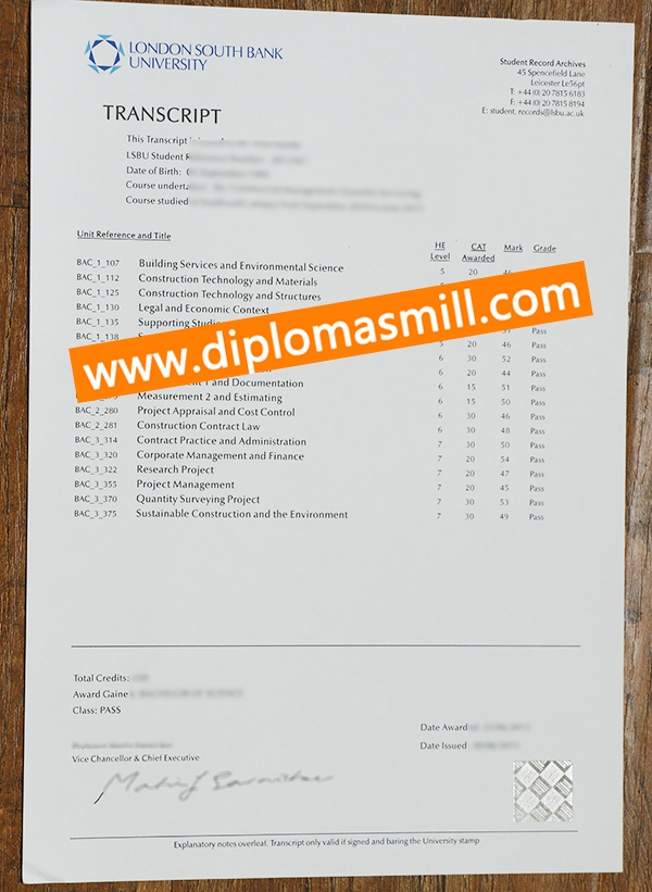 Sale Cheaper London South Bank University Transcript