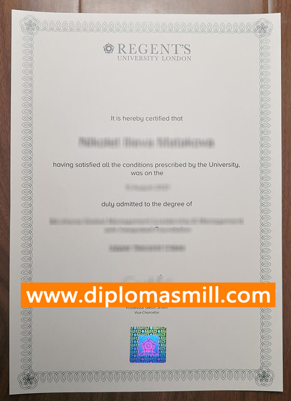 Copy Regent's University London Diploma for Sale