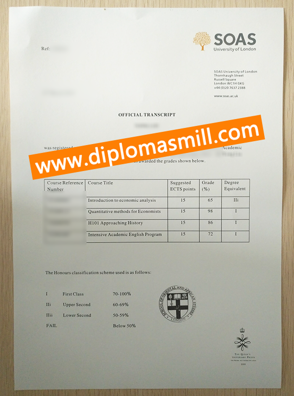 Custom Official SOAS University of London Transcript