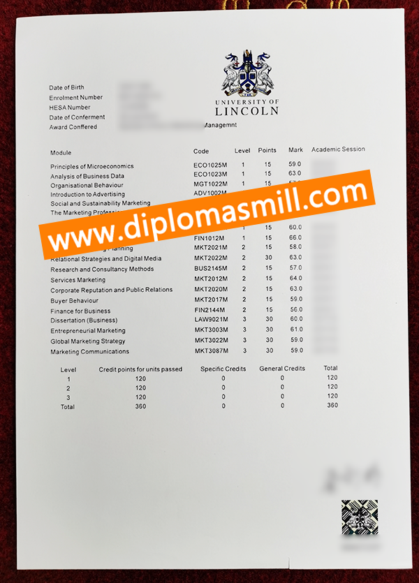 Shopping University of Lincoln Official Transcript