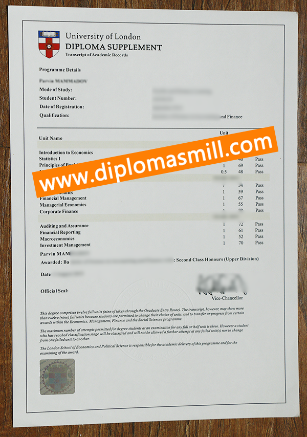 Supply University of London diploma supplement