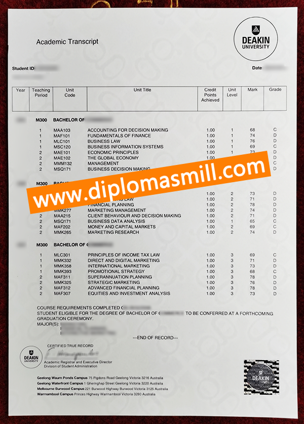 How easy buy fake Deakin University transcript?