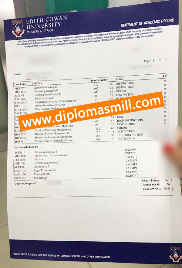 Create quality Edith Cowan University transcript