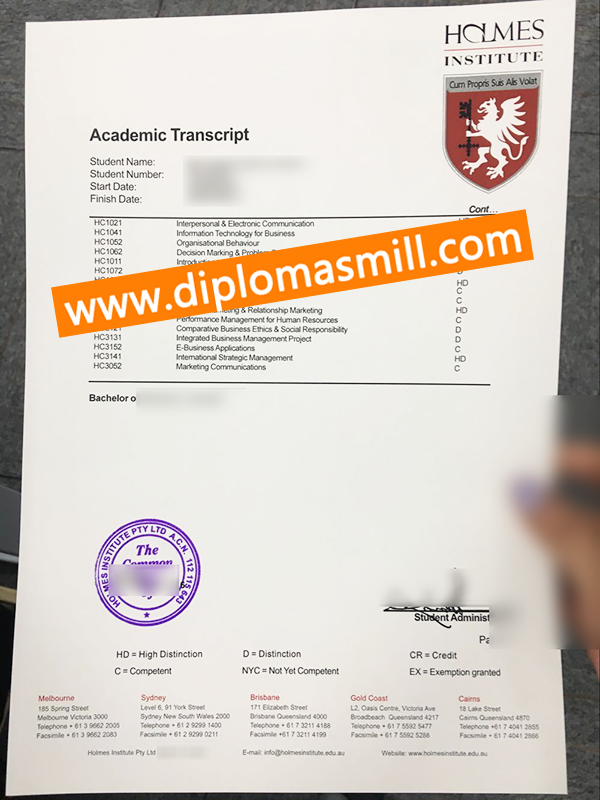 Custom cheaper Holmes Institute transcript