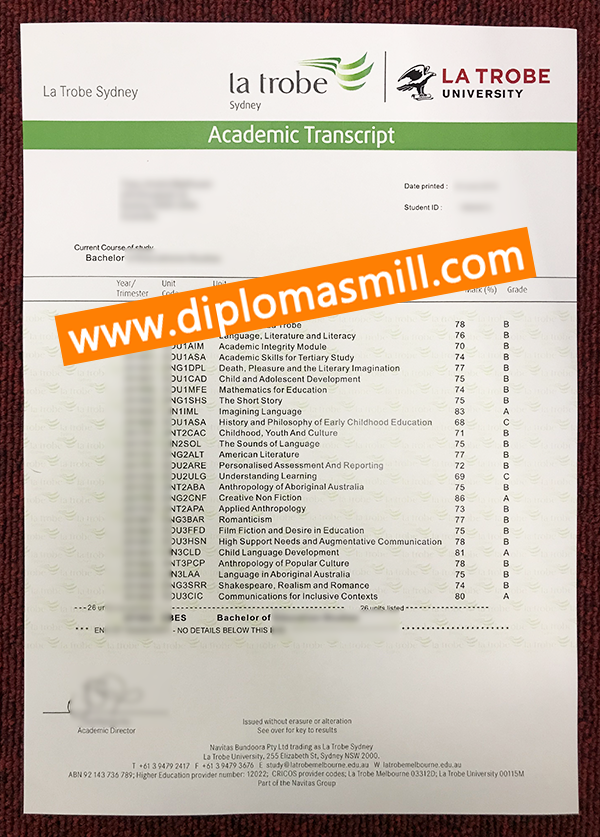 How much buy fake La Trobe University transcript?