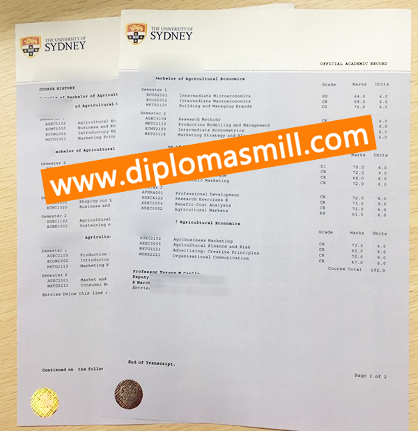 Purchase Australia University of Sydney transcript