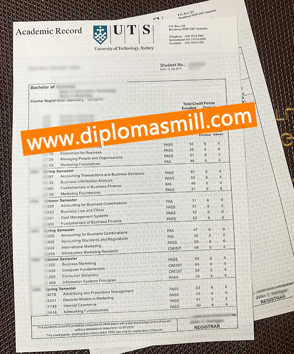 Pick up University of Technology Sydney transcript