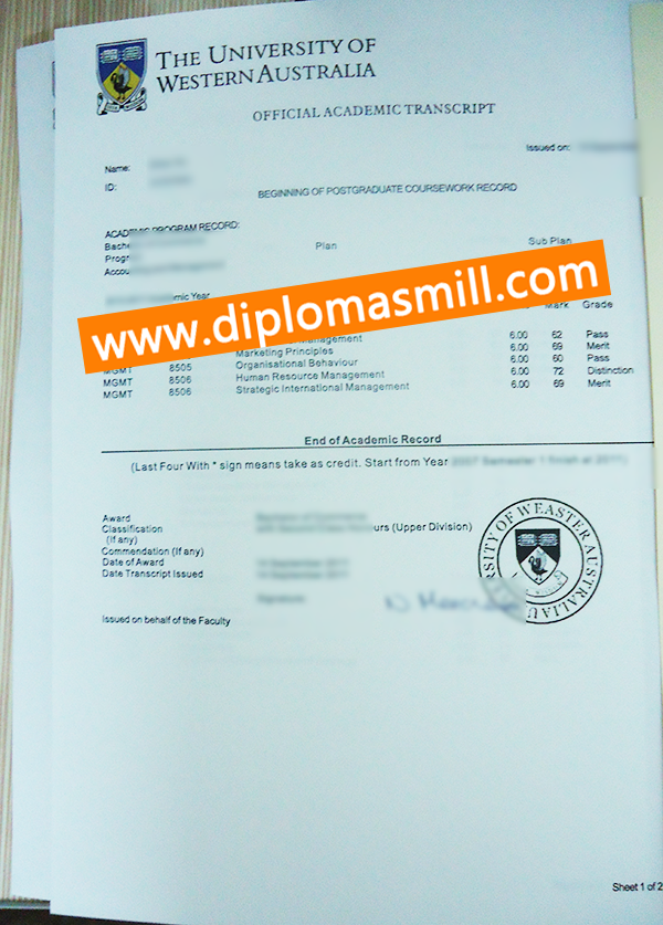 Make copy University of Western Australia transcript