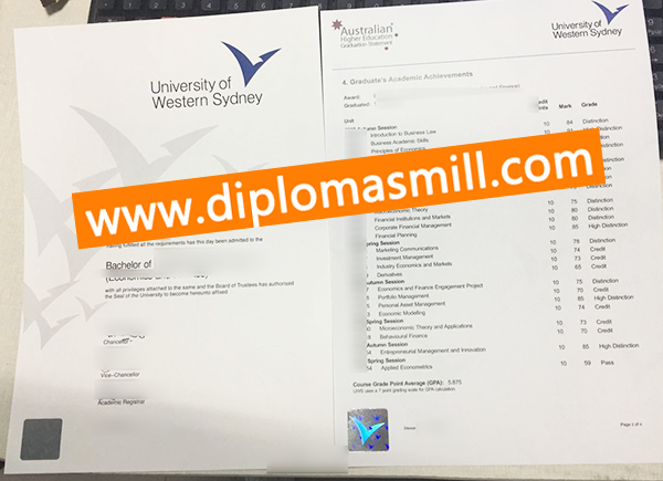 Create copy University of Western Sydney degree Transcript