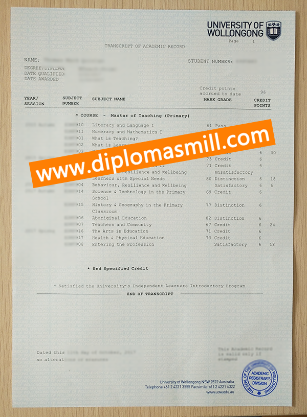 Purchase cheap University of Wollongong transcript