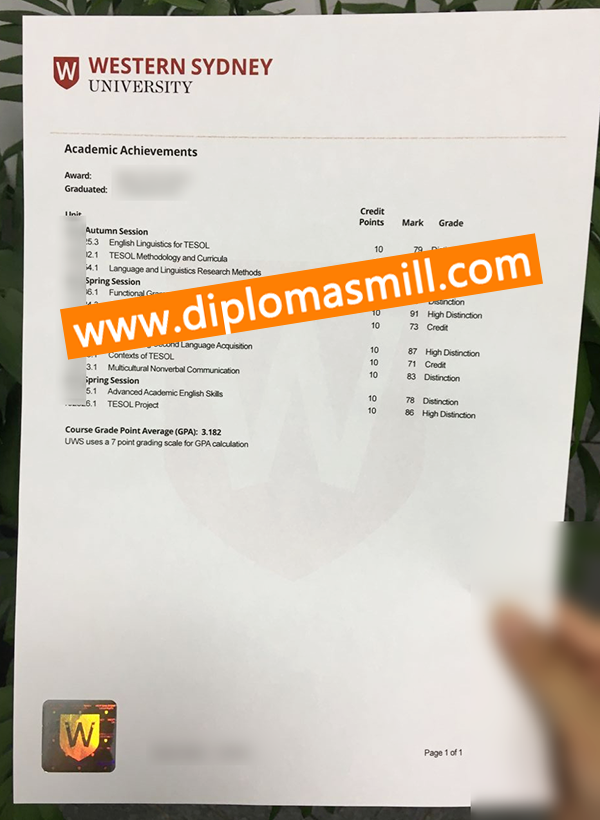 Create copy Western Sydney University transcript