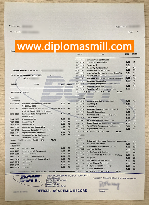 Where to purchase Canada BCIT transcript?