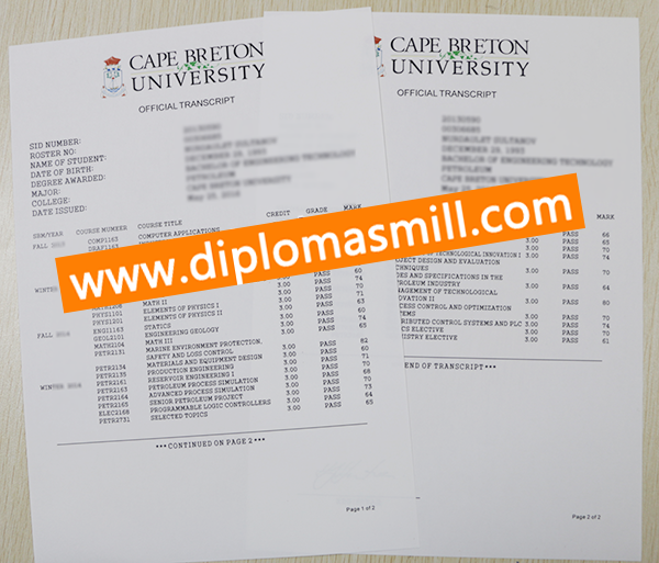 Supply replica Cape Breton University transcript