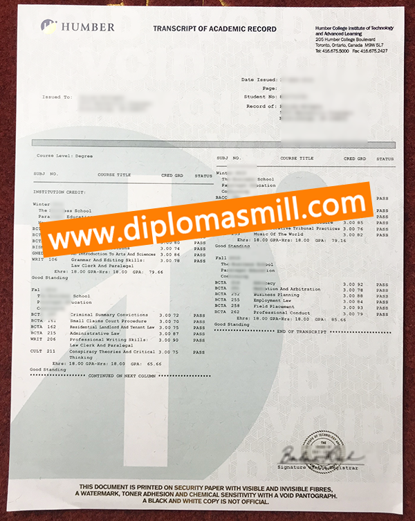 Shopping fake Humber College transcript