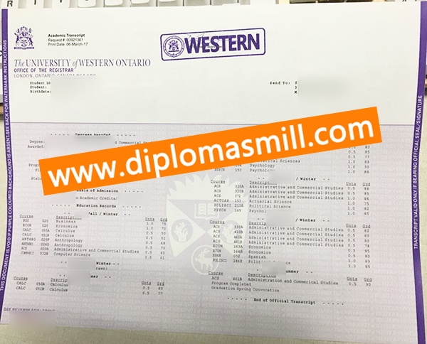 University of Western Ontario transcript for sale