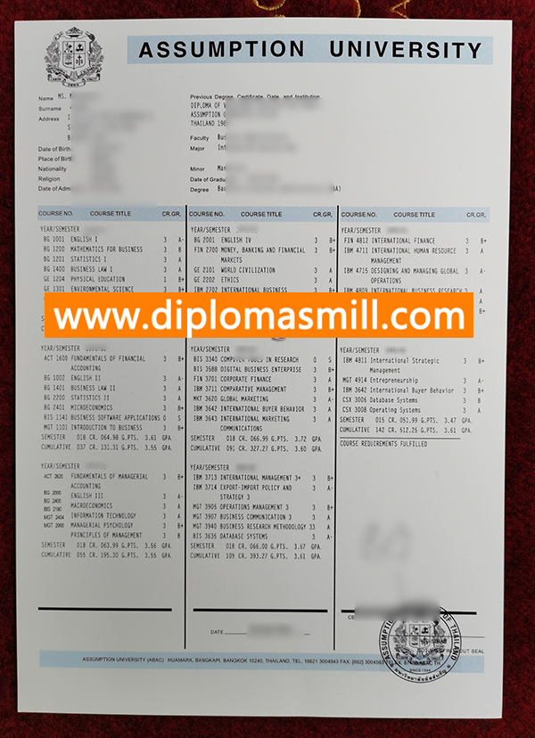 How much buy fake Assumption University transcript?