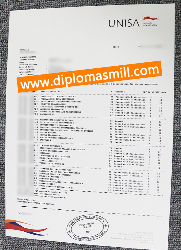 Where to buy official UNISA transcript?
