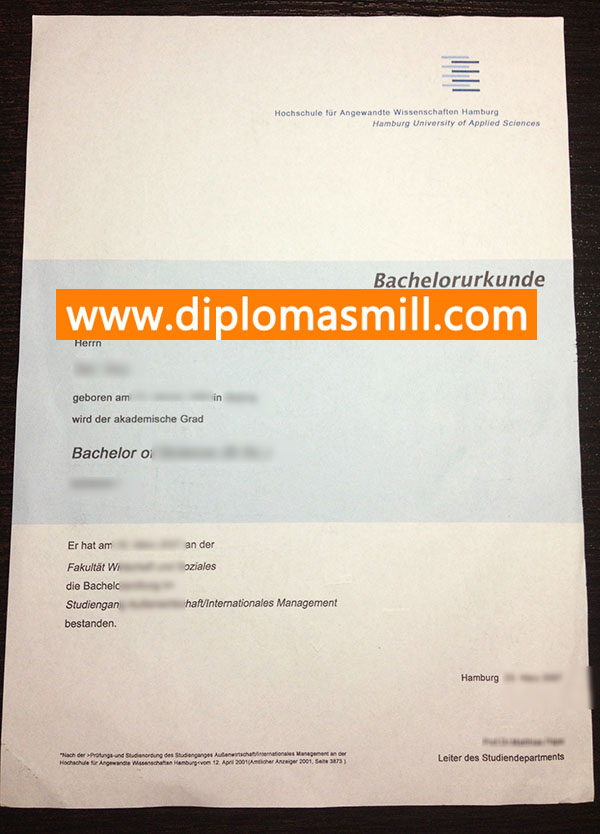 Order copy Hamburg University of Applied Sciences degree