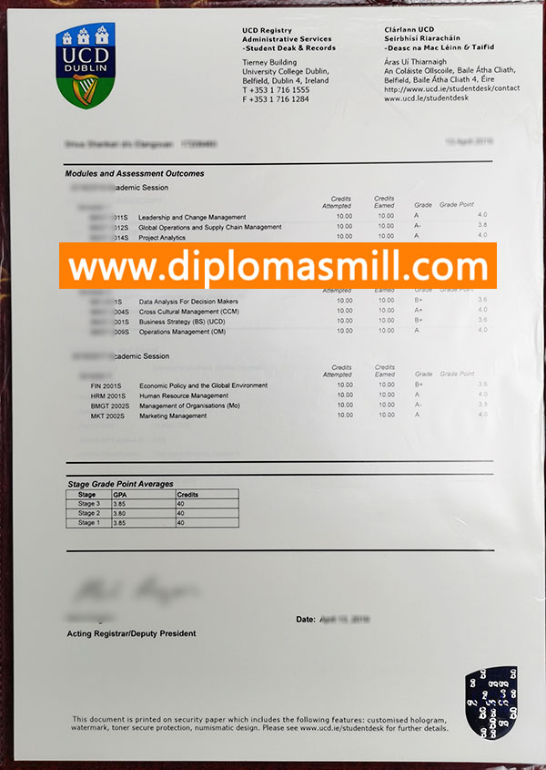 Shopping fake University College Dublin Transcript
