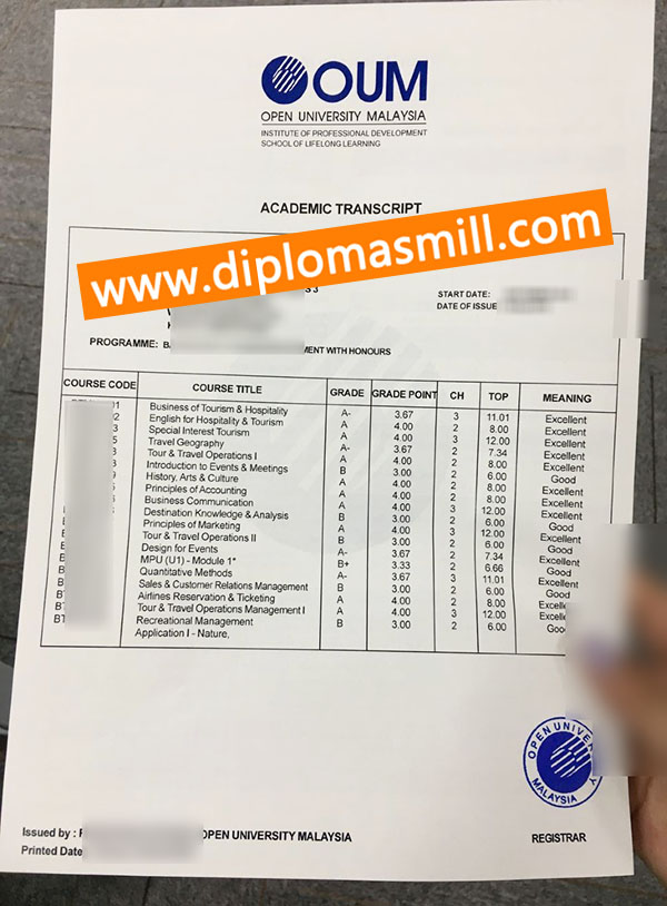 Fake Open University Malaysia transcript for sale