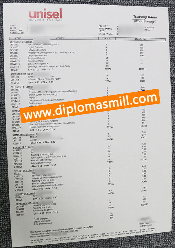 How fast buy fake UNISEL transcript?