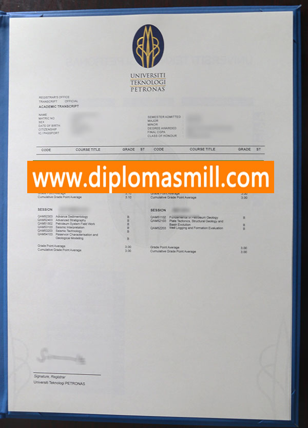 Custom official Universiti Teknologi Petronas transcript