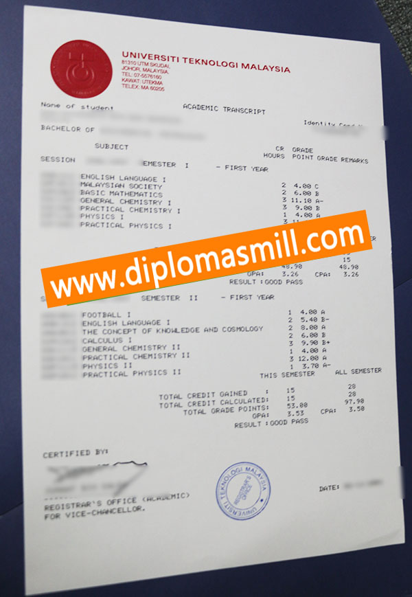 Sake fake University of Technology Malaysia transcript