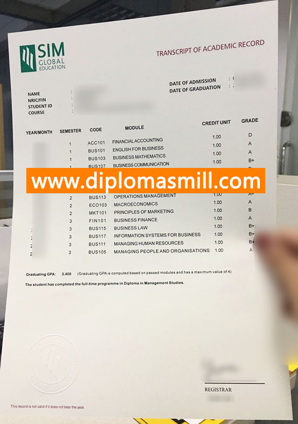 Purchase official SIM university transcript