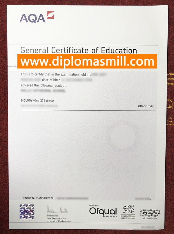 Purchase UK fake AQA GCE Certificate
