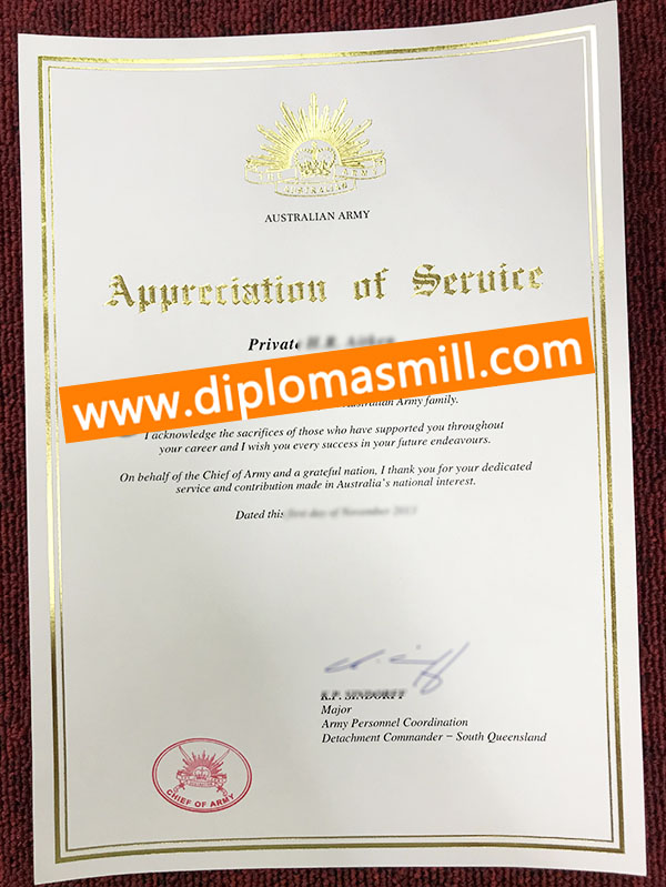 Shoppping fake Australia Army Certificate