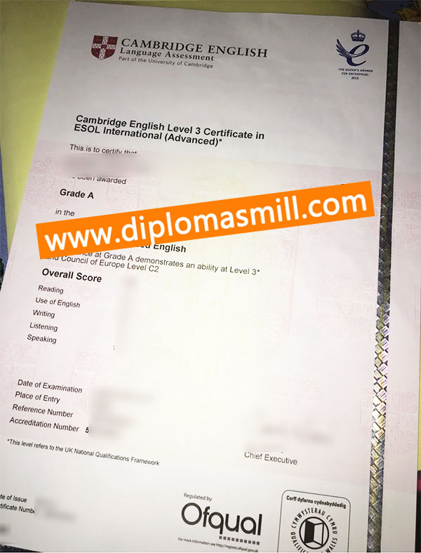 Custom fake Cambridge A level certificate