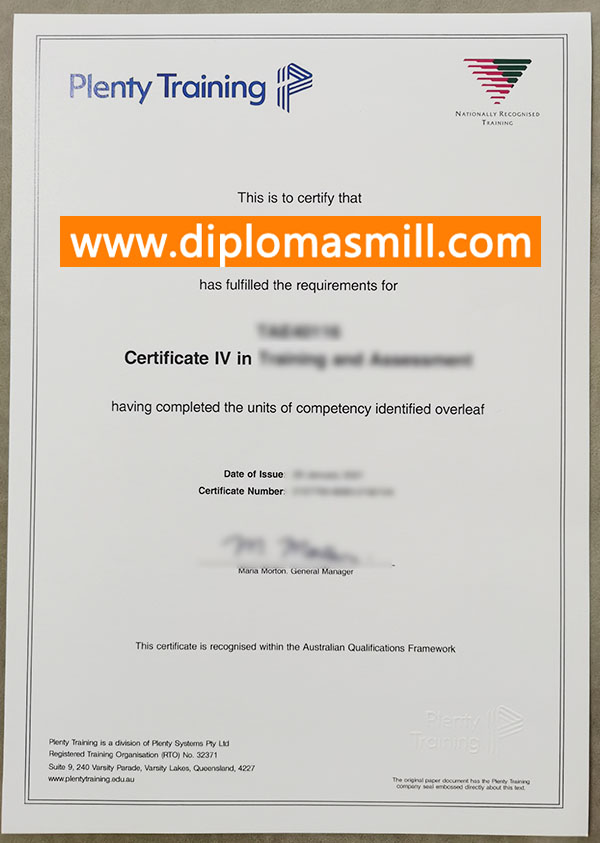 Apply fake Plenty Training Certificate
