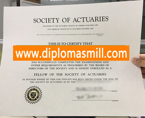 Pick up copy Society of Actuaries certificate