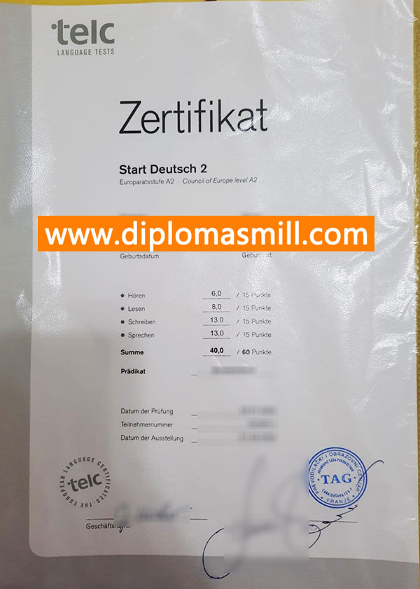 Custom copy Telc Zertifikat certificate