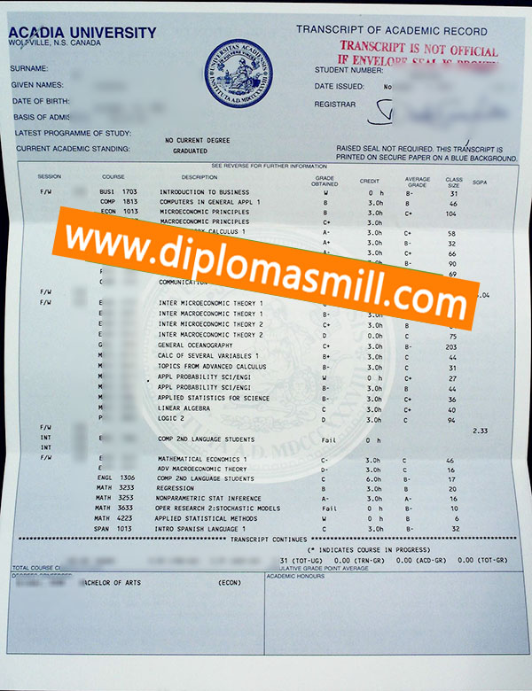 How to obtain fake Acadia University transcript?