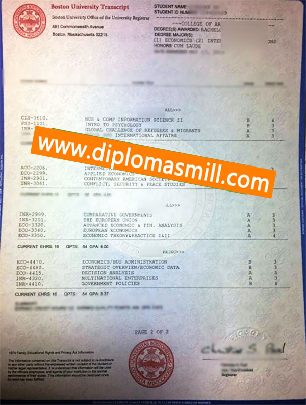 Apply official Boston University transcript