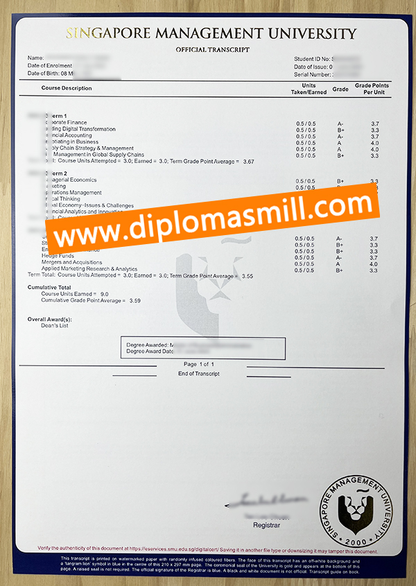 Make fake Singapore Management University transcript