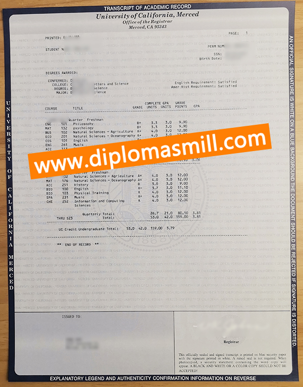 Purchase fake UC Merced transcript online