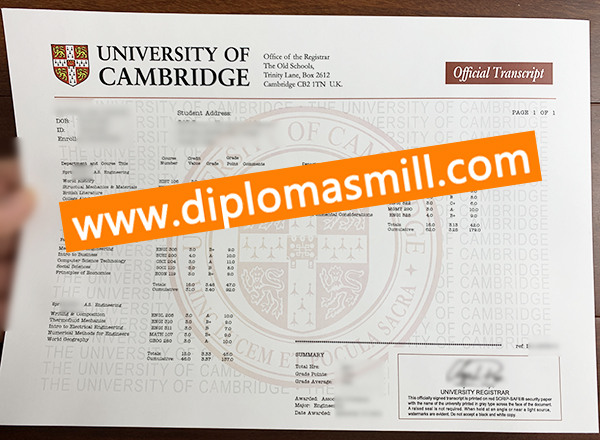 Purchase replica University of Cambridge transcript