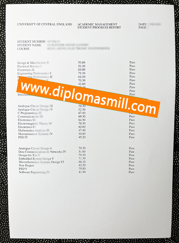 Shopping fake University of Central England transcript