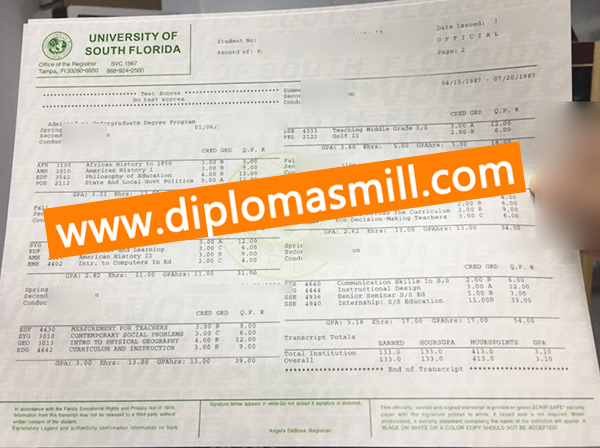Apply official University of South Florida transcript