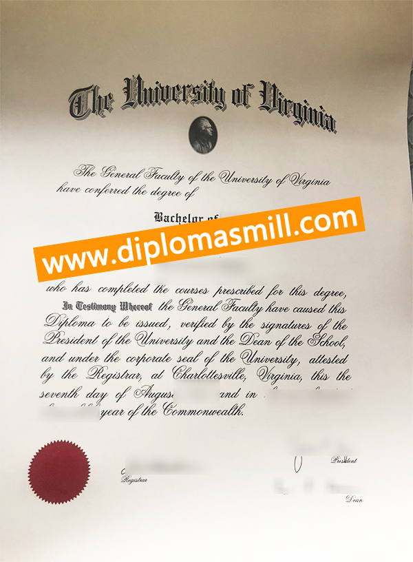 Sale fake University of Virginia certificate