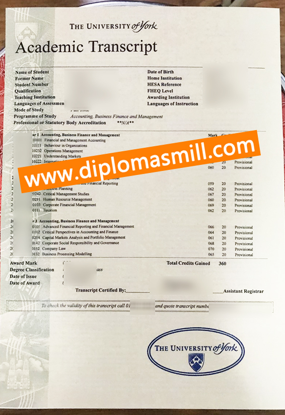 Pick up fake University of York transcript