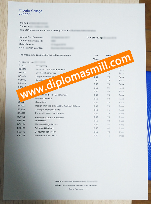Apply fake Imperial College London transcript degree