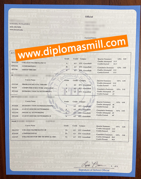 Create official ITT Technical Institute transcript